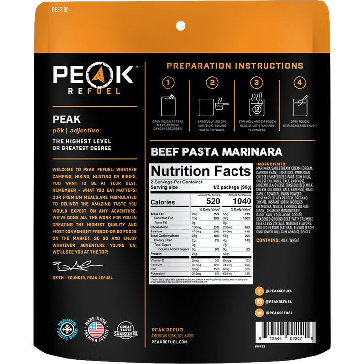 PEAK REFUEL - BEEF PASTA MARINARA - RTG Supply Co