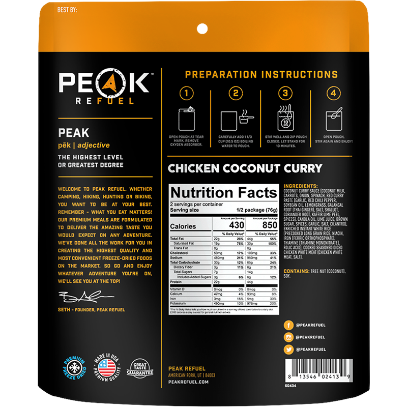 PEAK REFUEL - CHICKEN COCONUT CURRY - RTG Supply Co