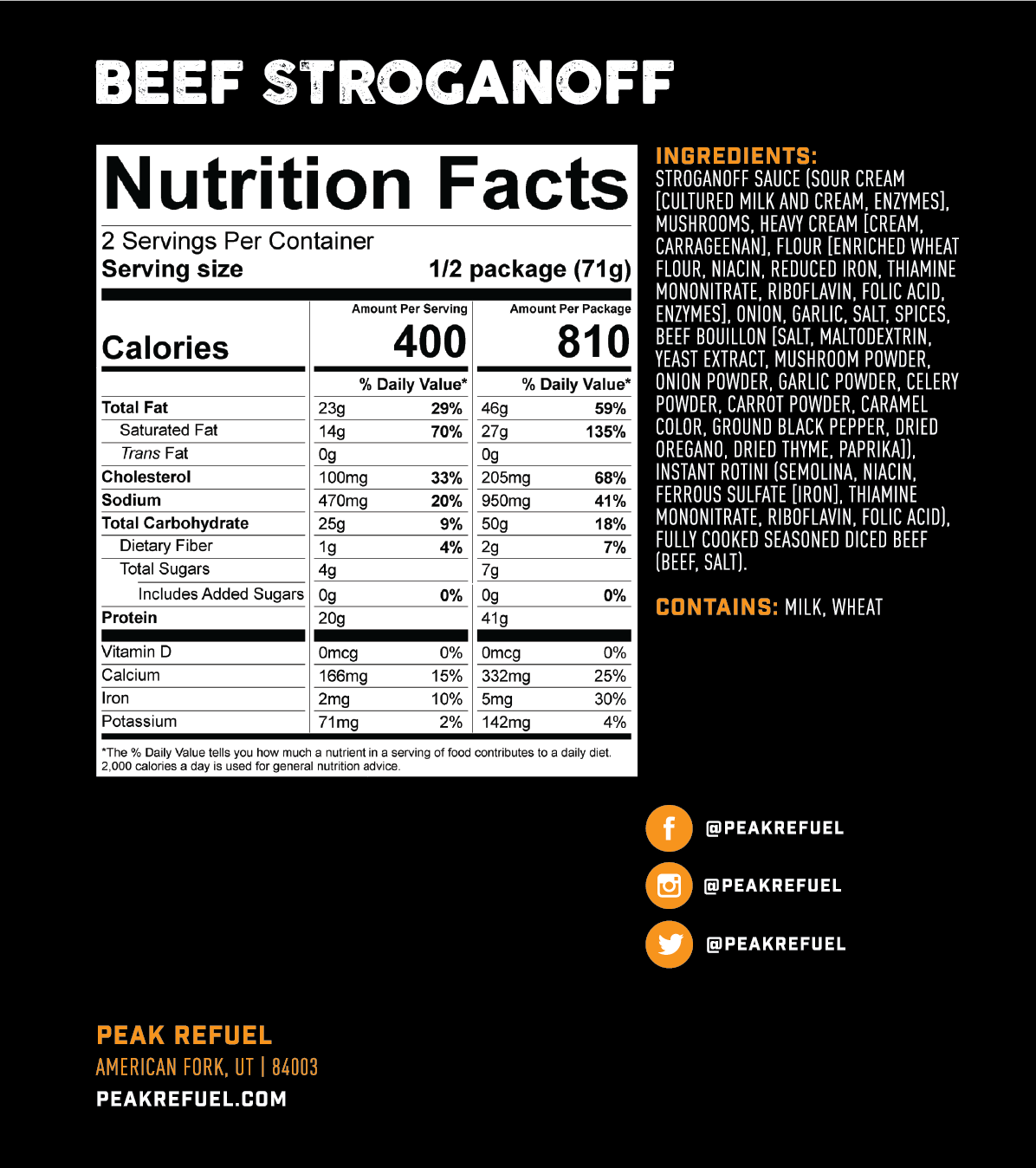 PEAK REFUEL - BEEF STROGANOFF - RTG Supply Co